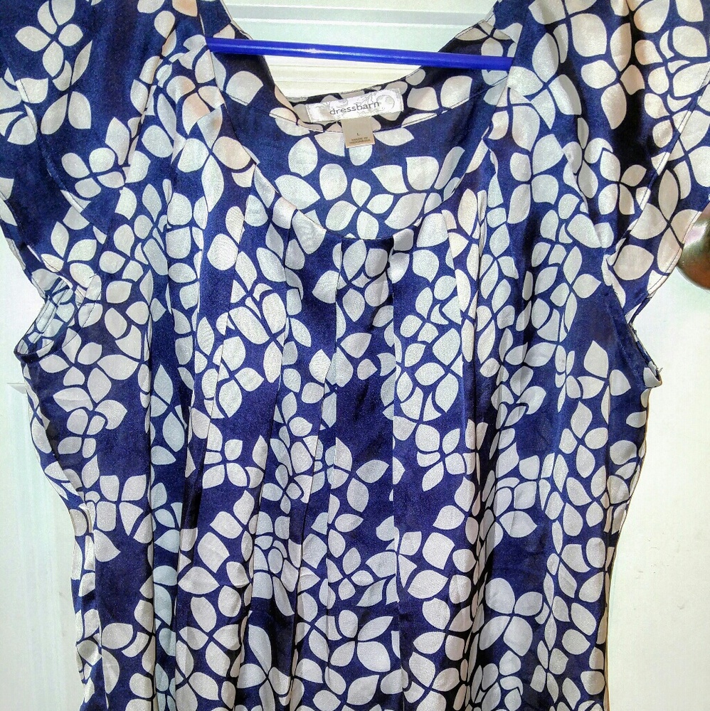 Dress Barn Blue and White Floral Satin Blouse